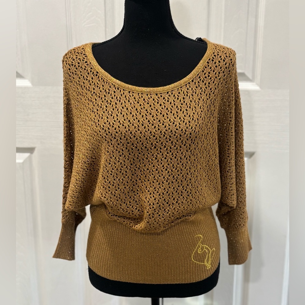 BABY PHAT Y2K sparkly Gold  Open  Knit Sweater size M